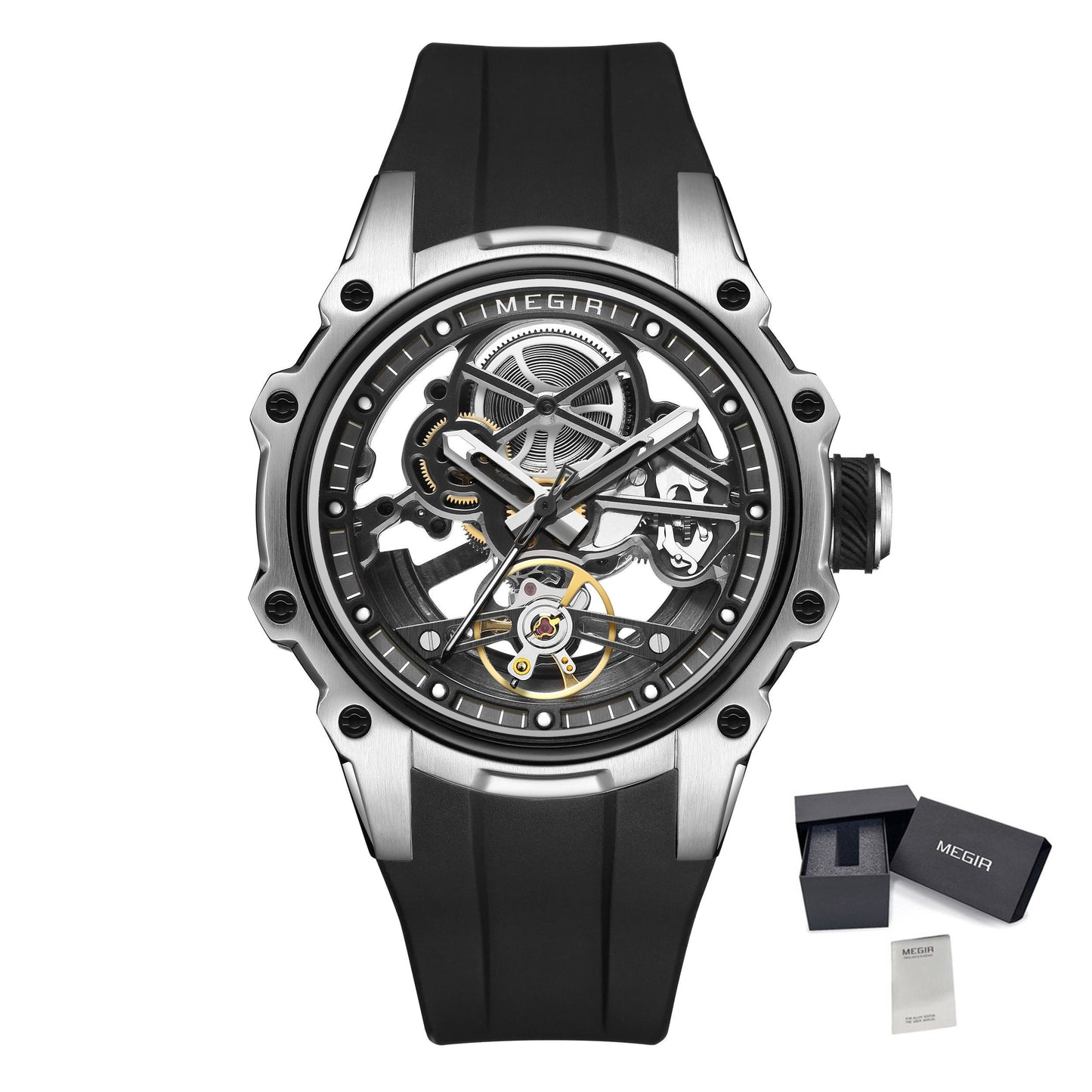 MEGIR Fashion Men's Full Automatic Watches Hollow Out Luminous Sports Mechanical Watch Waterproof Wristwatches Reloj Hombre 2243-19