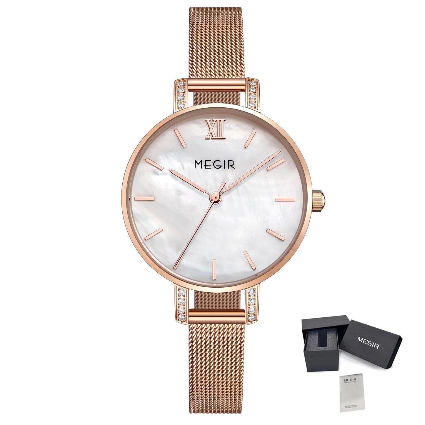 MEGIR Fashion Quartz Women Bracelet Watches Luxury Casual Ladies Dress Clock Female Steel Mesh Band Wristwatch Relogio Feminino 7002-12