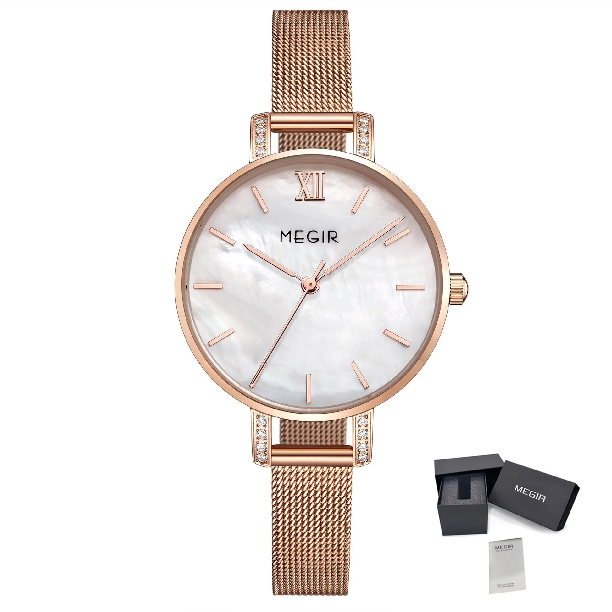 MEGIR Fashion Quartz Women Bracelet Watches Luxury Casual Ladies Dress Clock Female Steel Mesh Band Wristwatch Relogio Feminino 7002-12