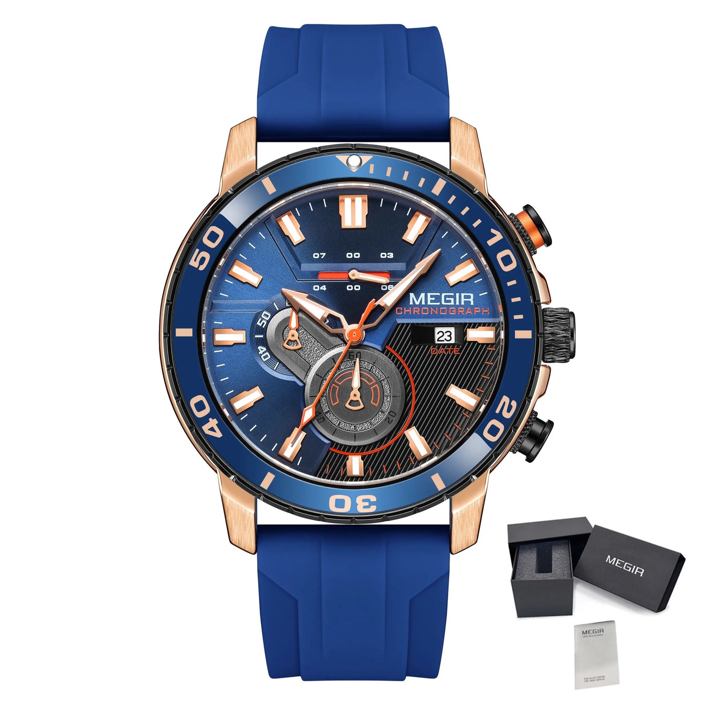 MEGIR Luxury Military Watches for Men Fashion Sport Quartz Wristwatch Waterproof Silicone Band Male Clock Chronograph with Date 2224