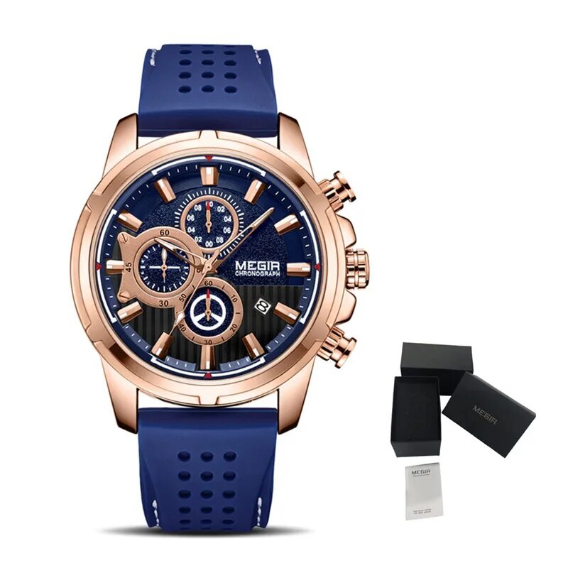 MEGIR Men Watch Silicone Strap Quartz Chronograph Wristwatch Fashion Men's Sport Watches Waterproof Calendar Reloj Hombre 2101-13