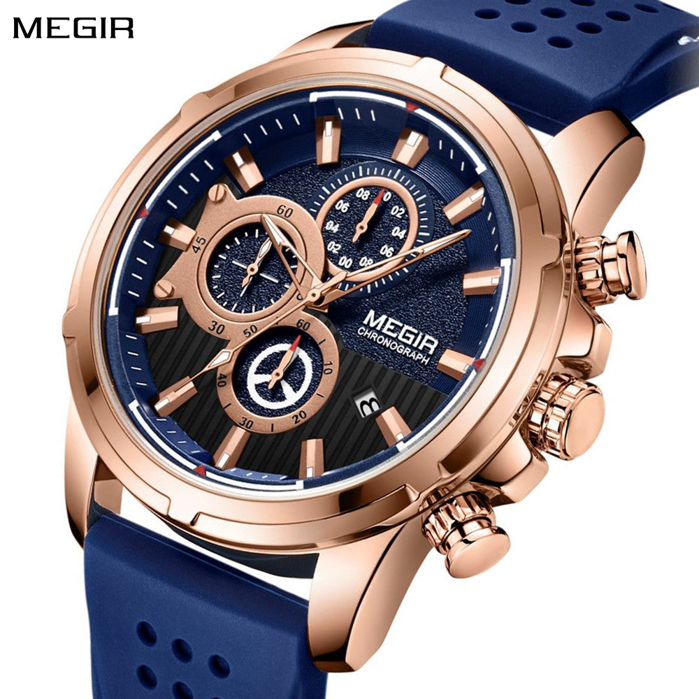 MEGIR Men Watch Silicone Strap Quartz Chronograph Wristwatch Fashion Men's Sport Watches Waterproof Calendar Reloj Hombre 2101-0