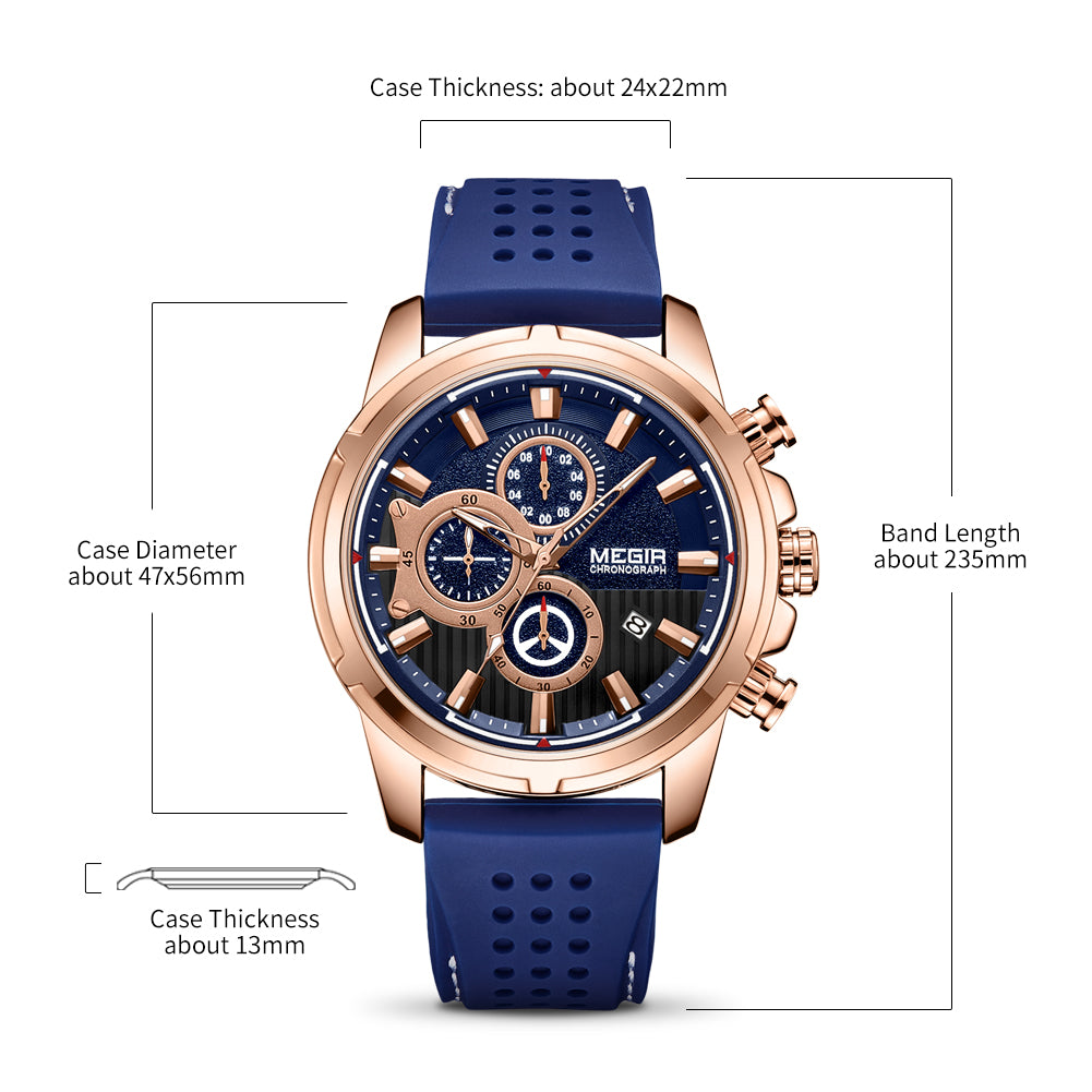 MEGIR Men Watch Silicone Strap Quartz Chronograph Wristwatch Fashion Men's Sport Watches Waterproof Calendar Reloj Hombre 2101-7