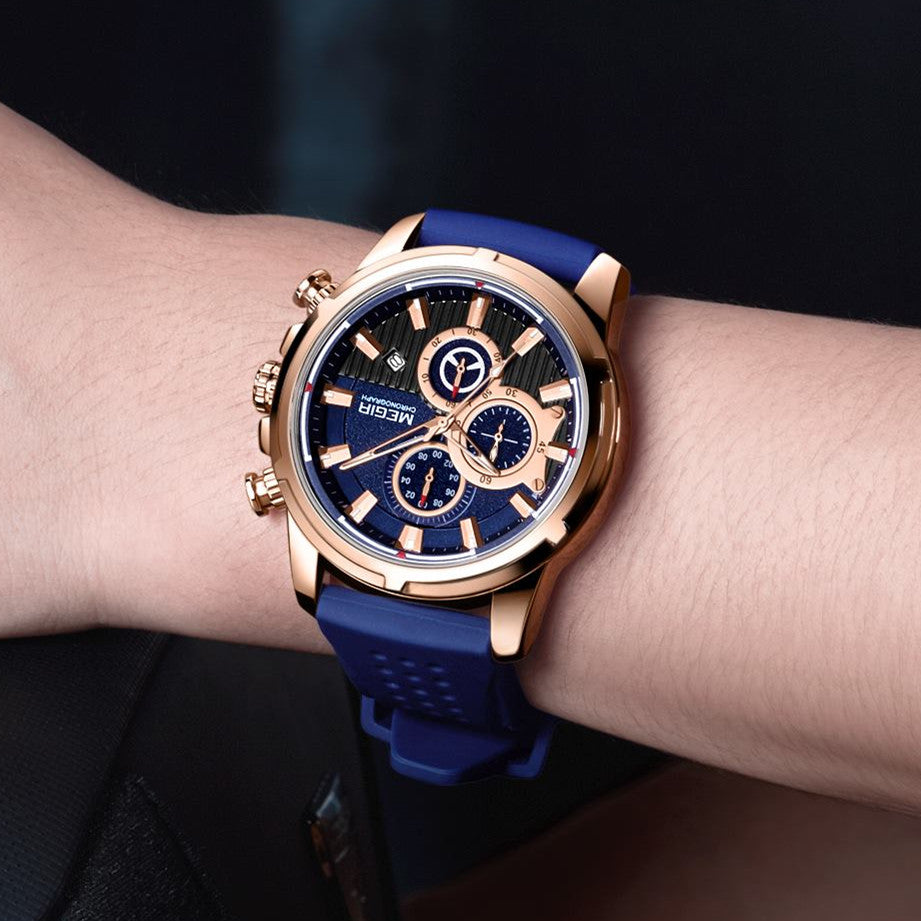 MEGIR Men Watch Silicone Strap Quartz Chronograph Wristwatch Fashion Men's Sport Watches Waterproof Calendar Reloj Hombre 2101-1