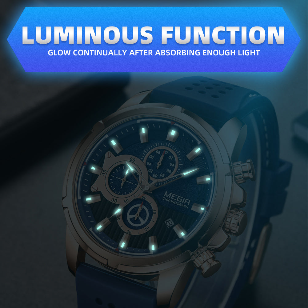 MEGIR Men Watch Silicone Strap Quartz Chronograph Wristwatch Fashion Men's Sport Watches Waterproof Calendar Reloj Hombre 2101-4