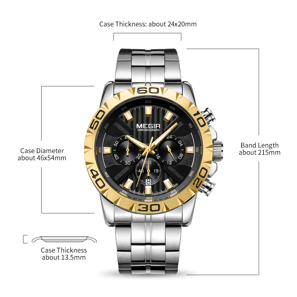 MEGIR Watches Business Mens Watches Top Brand Luxury Quartz Casual Wristwatch Date Clock Waterproof Wrist Watch Chronograph 2087-8