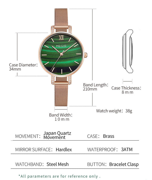 MEGIR Fashion Quartz Women Bracelet Watches Luxury Casual Ladies Dress Clock Female Steel Mesh Band Wristwatch Relogio Feminino 7002-10