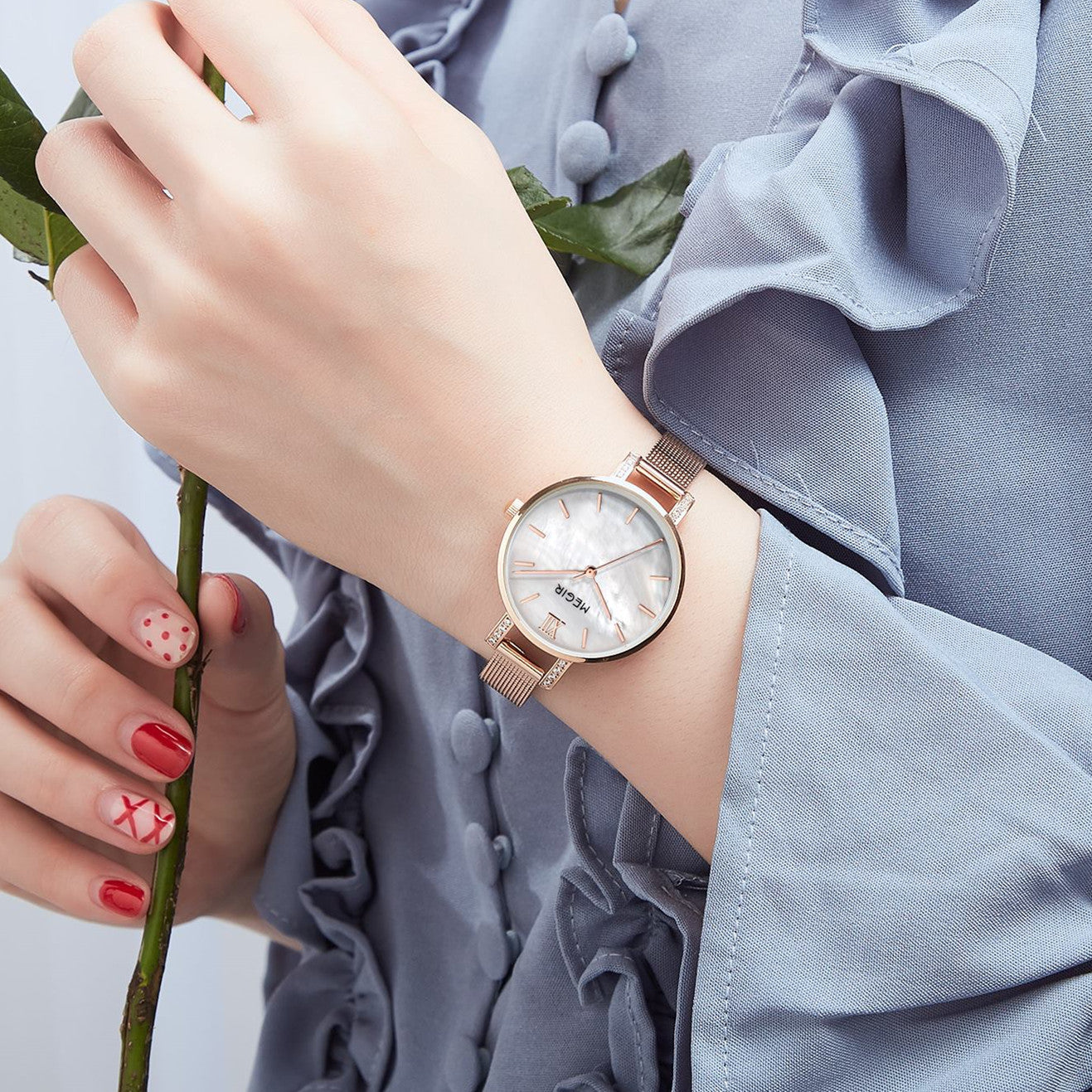 MEGIR Fashion Quartz Women Bracelet Watches Luxury Casual Ladies Dress Clock Female Steel Mesh Band Wristwatch Relogio Feminino 7002-3
