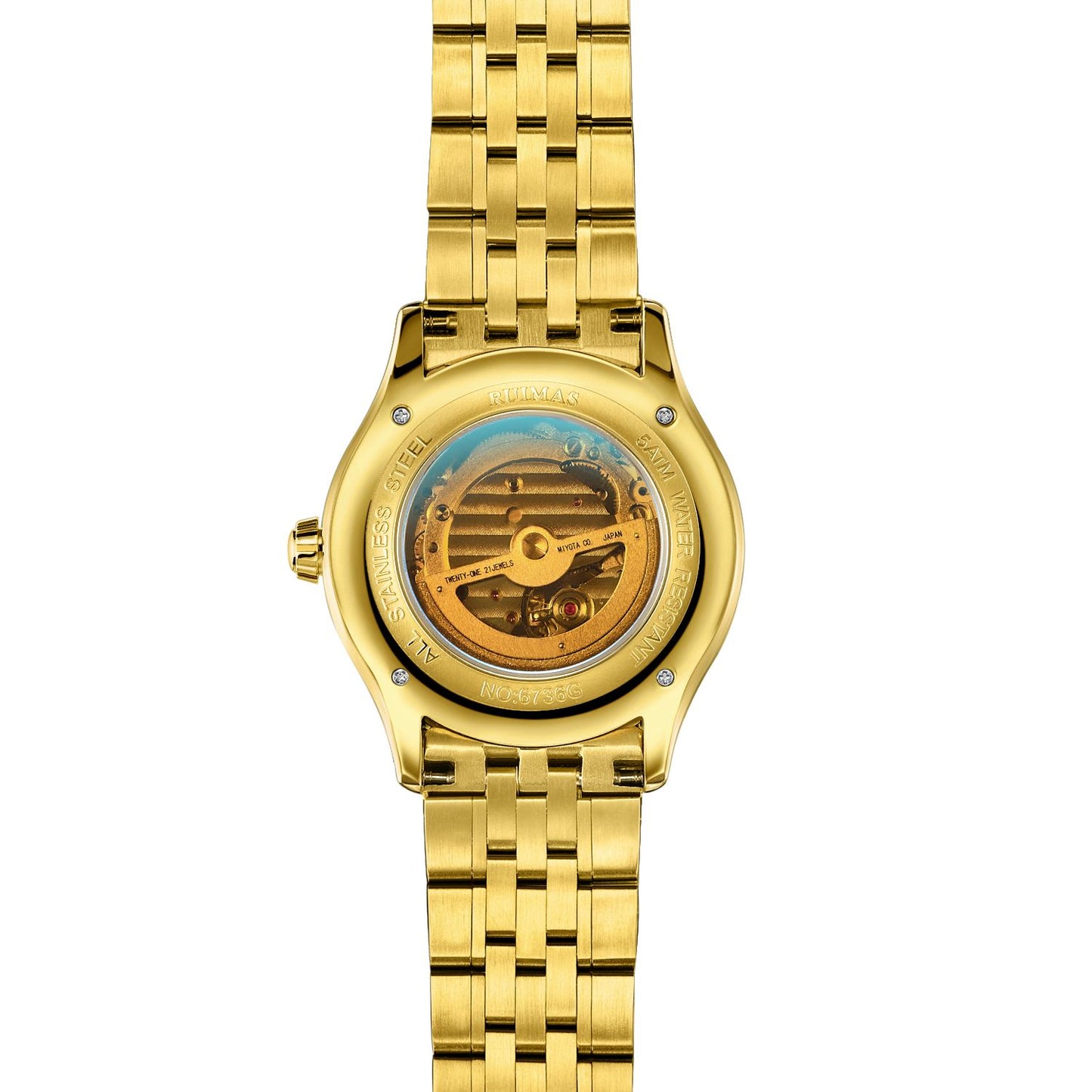 RUIMAS Luxury Men Mechanical Watches Sapphire Glass Stainless Steel Bracelet Business Casual WristWatch Clock Montre Homme 6736-10