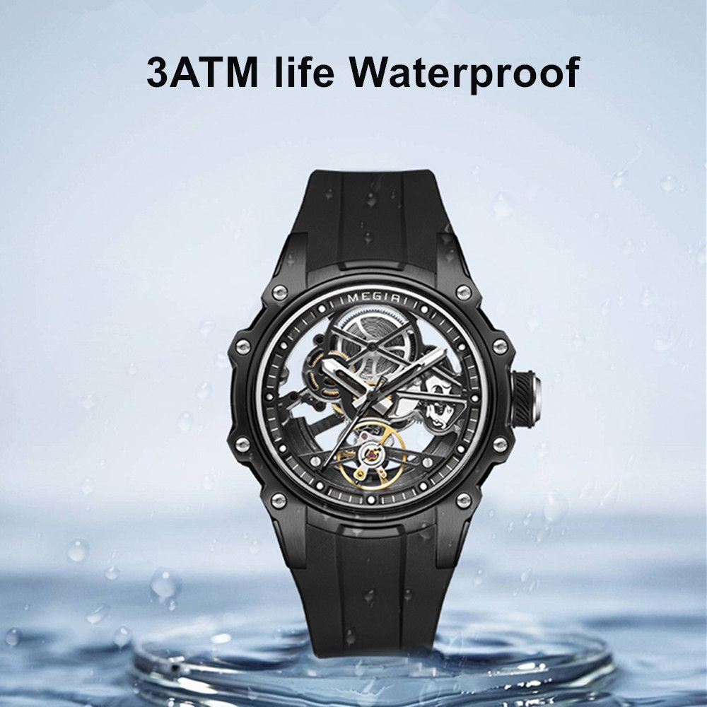 MEGIR Fashion Men's Full Automatic Watches Hollow Out Luminous Sports Mechanical Watch Waterproof Wristwatches Reloj Hombre 2243-8