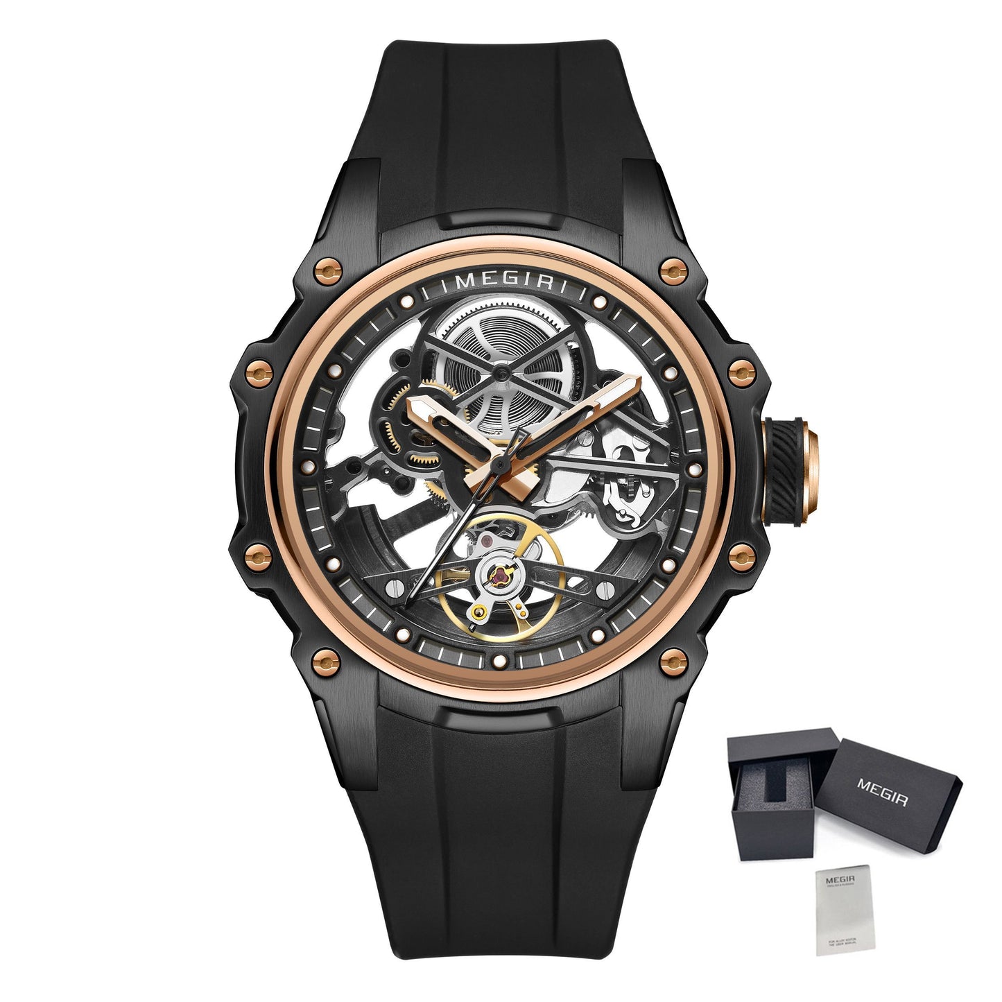 MEGIR Fashion Men's Full Automatic Watches Hollow Out Luminous Sports Mechanical Watch Waterproof Wristwatches Reloj Hombre 2243-17