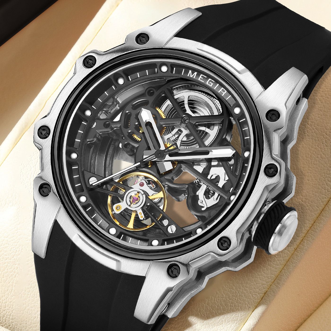 MEGIR Fashion Men's Full Automatic Watches Hollow Out Luminous Sports Mechanical Watch Waterproof Wristwatches Reloj Hombre 2243-1