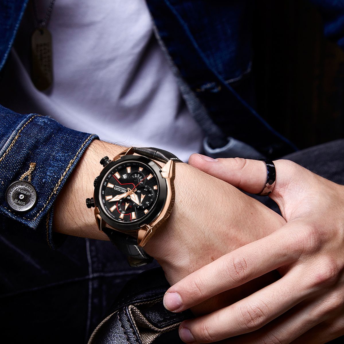 MEGIR Luxury Brand Military Sport Watches for Men Leather Strap Quartz Wristwatch Waterproof Date Chronograph Reloj Hombre 2065-2