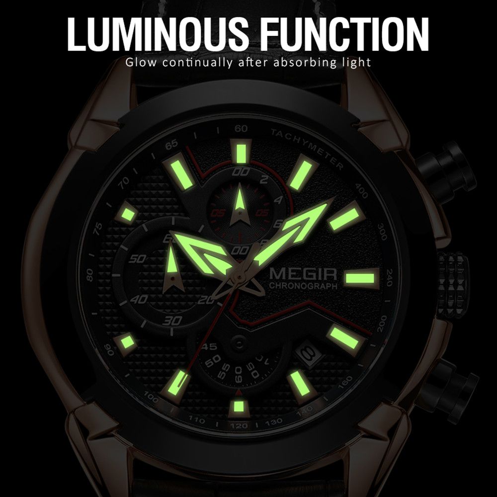 MEGIR Luxury Brand Military Sport Watches for Men Leather Strap Quartz Wristwatch Waterproof Date Chronograph Reloj Hombre 2065-8