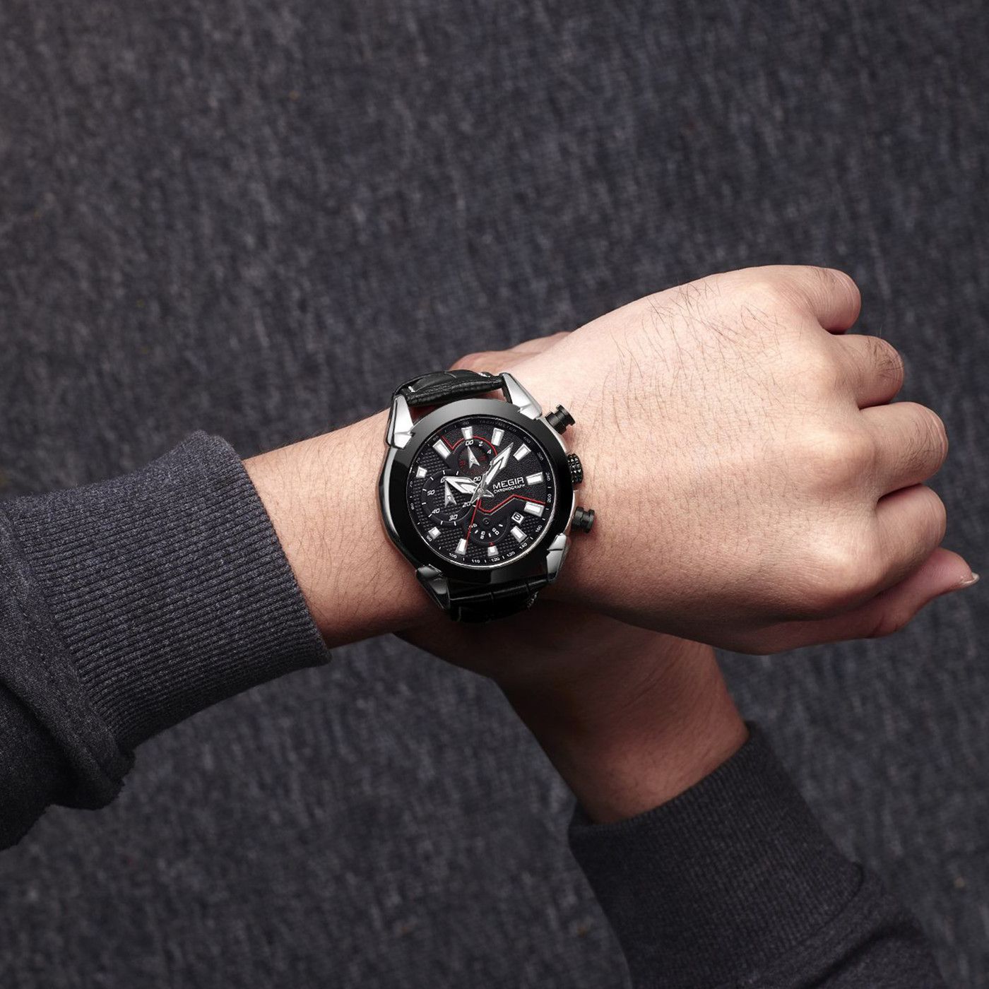 MEGIR Luxury Brand Military Sport Watches for Men Leather Strap Quartz Wristwatch Waterproof Date Chronograph Reloj Hombre 2065-4