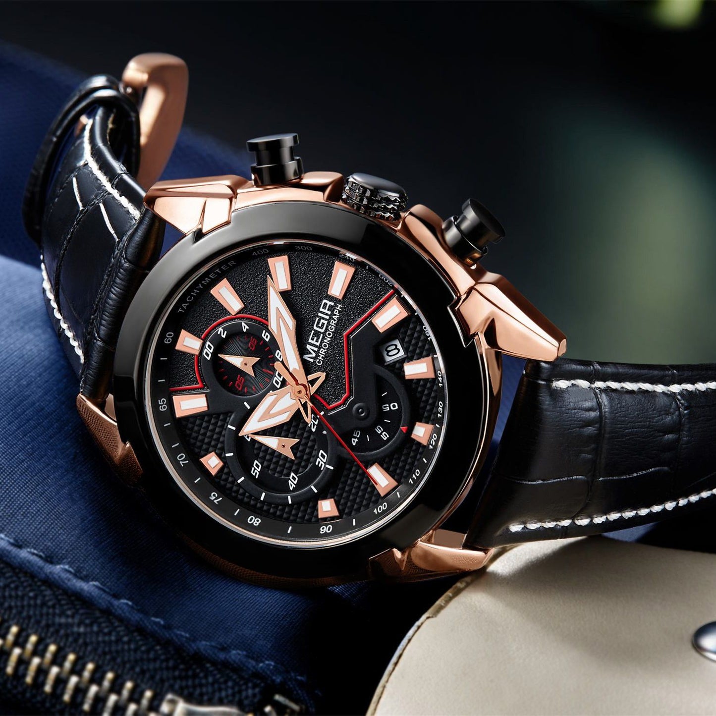 MEGIR Luxury Brand Military Sport Watches for Men Leather Strap Quartz Wristwatch Waterproof Date Chronograph Reloj Hombre 2065-7