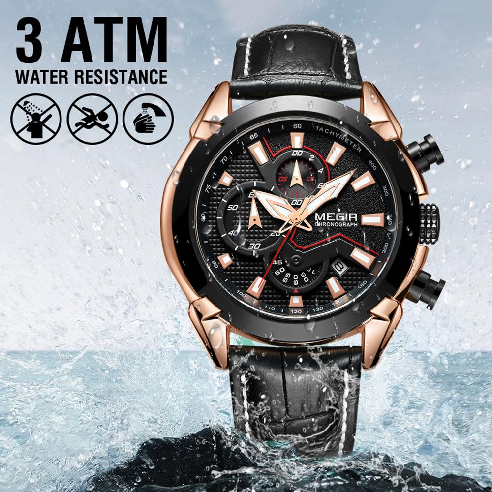 MEGIR Luxury Brand Military Sport Watches for Men Leather Strap Quartz Wristwatch Waterproof Date Chronograph Reloj Hombre 2065-9