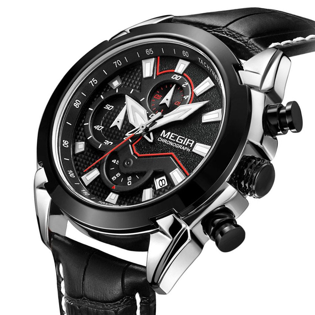 MEGIR Luxury Brand Military Sport Watches for Men Leather Strap Quartz Wristwatch Waterproof Date Chronograph Reloj Hombre 2065-13