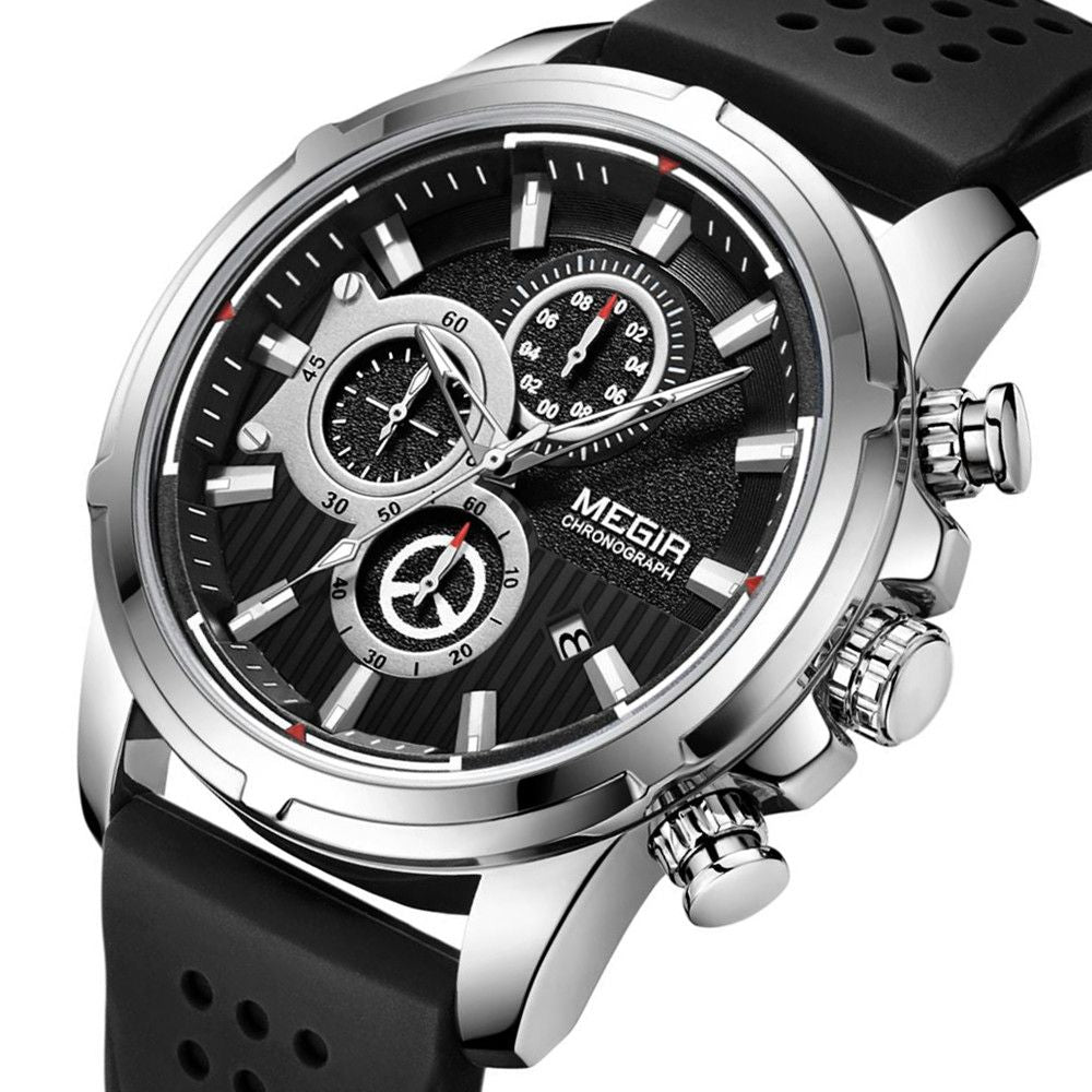 MEGIR Men Watch Silicone Strap Quartz Chronograph Wristwatch Fashion Men's Sport Watches Waterproof Calendar Reloj Hombre 2101-8