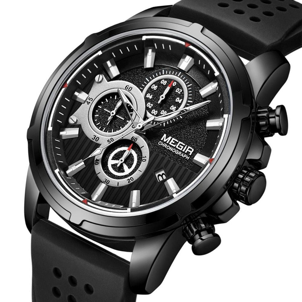 MEGIR Men Watch Silicone Strap Quartz Chronograph Wristwatch Fashion Men's Sport Watches Waterproof Calendar Reloj Hombre 2101-9