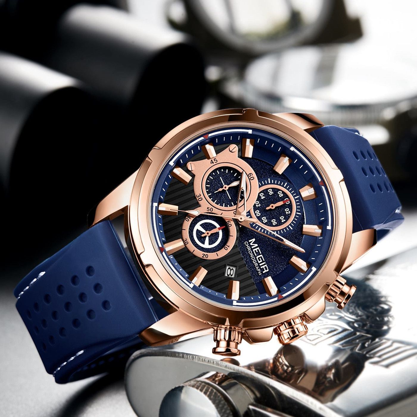 MEGIR Men Watch Silicone Strap Quartz Chronograph Wristwatch Fashion Men's Sport Watches Waterproof Calendar Reloj Hombre 2101-3