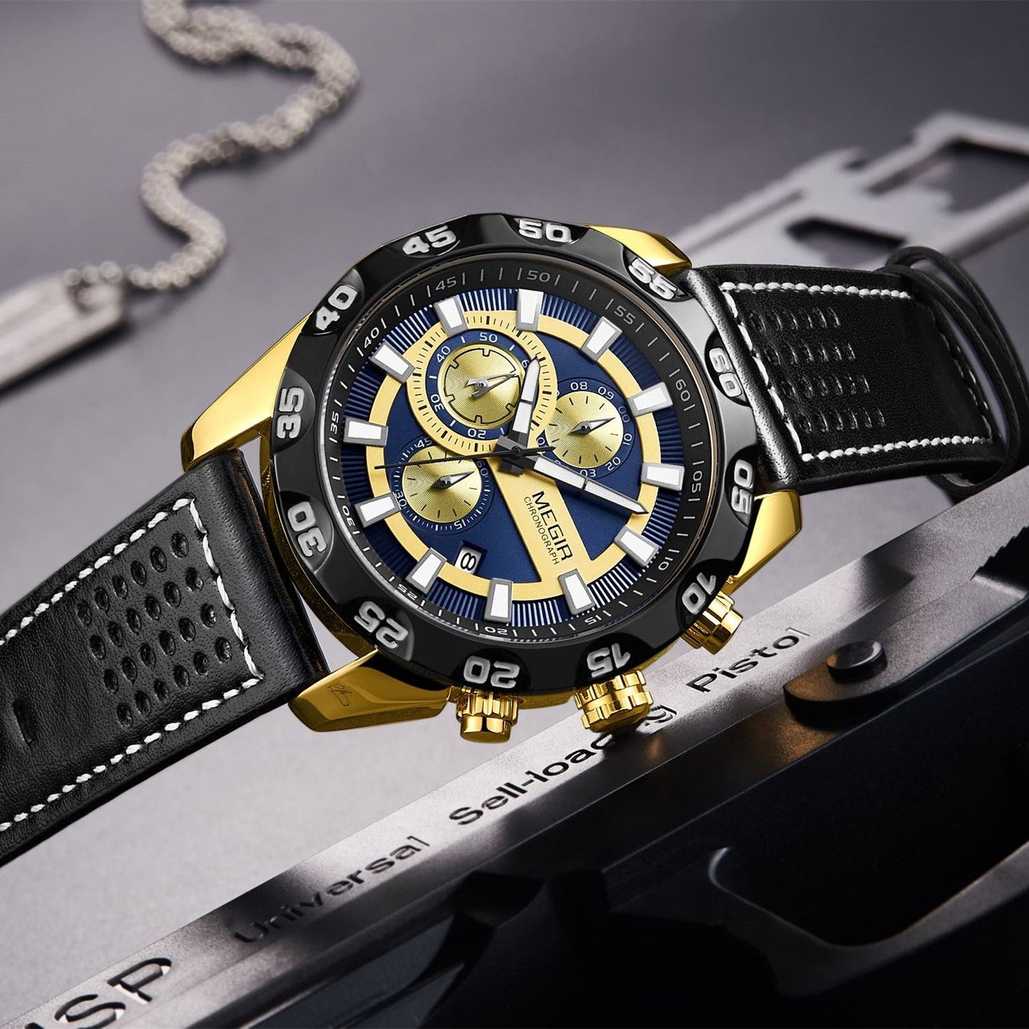MEGIR Fashion Men's Watch Multifunctional Casual Sport Wristwatch Waterproof Luminous Male Quartz Chronograph Reloj Hombre 2096-6