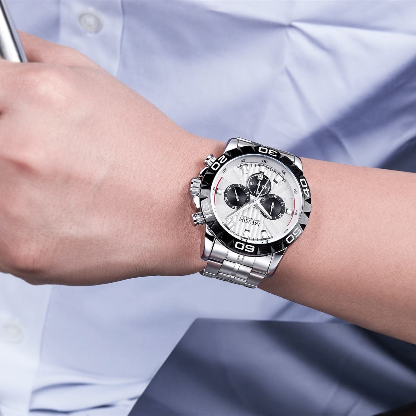 MEGIR Watches Business Mens Watches Top Brand Luxury Quartz Casual Wristwatch Date Clock Waterproof Wrist Watch Chronograph 2087-1