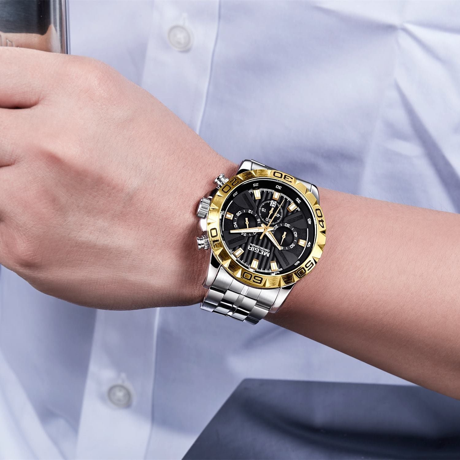MEGIR Watches Business Mens Watches Top Brand Luxury Quartz Casual Wristwatch Date Clock Waterproof Wrist Watch Chronograph 2087-3