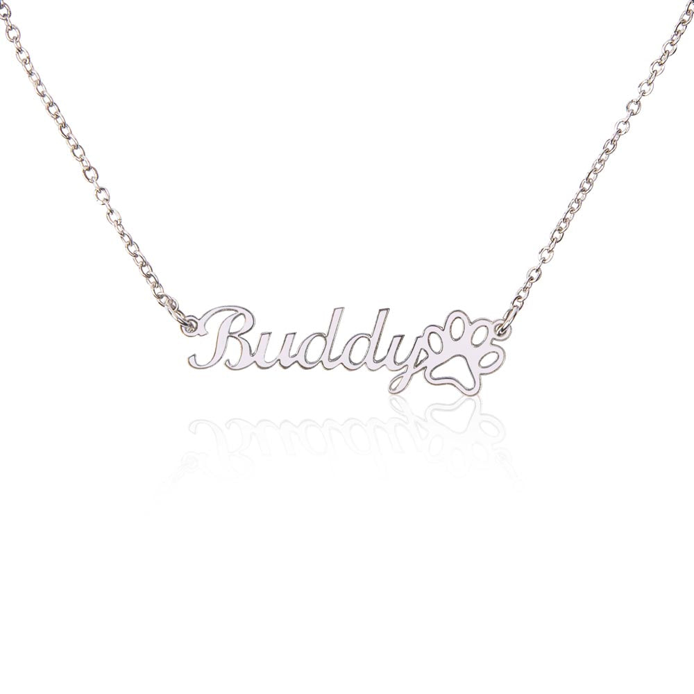 Collar con Nombre de Mascotas Personalizado - Huella de Acero Inoxidable Pulido Quirúrgico.