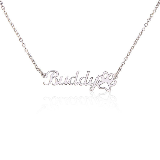 Collar con Nombre de Mascotas Personalizado - Huella de Acero Inoxidable Pulido Quirúrgico.