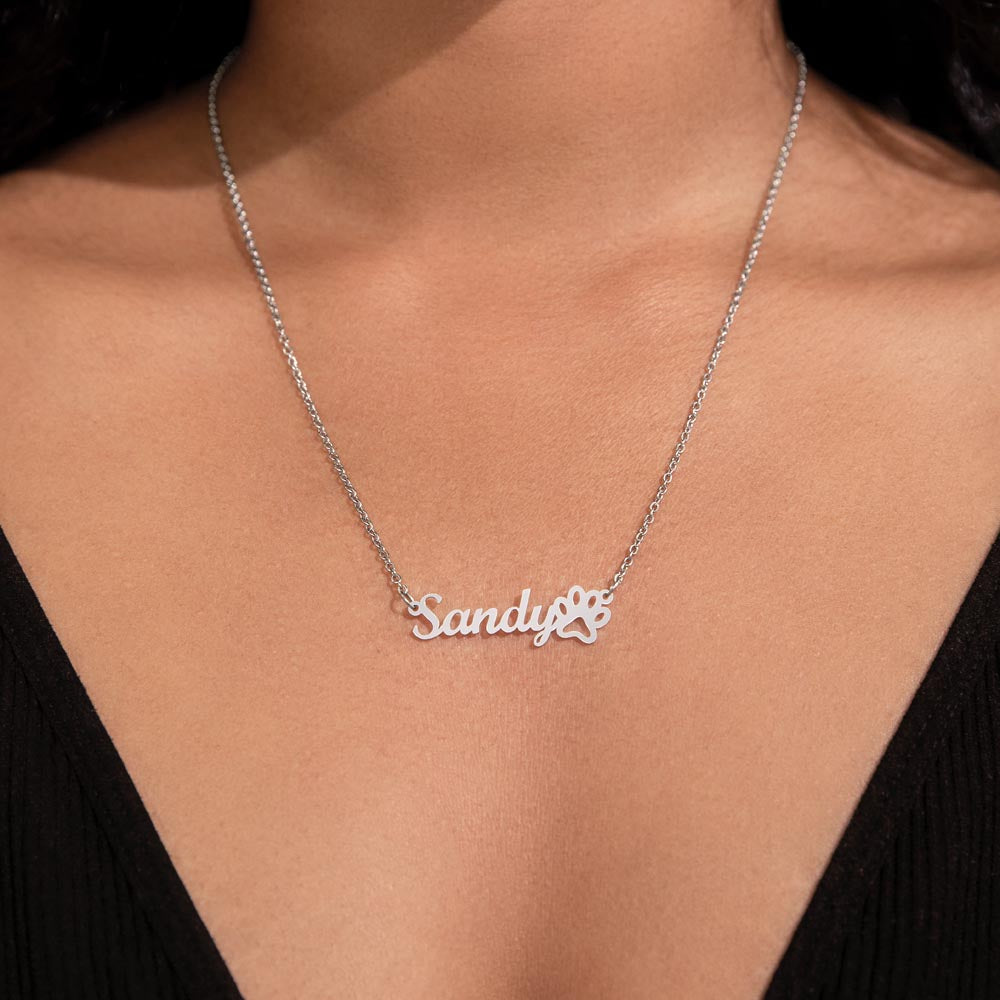 Collar con Nombre de Mascotas Personalizado - Huella de Acero Inoxidable Pulido Quirúrgico.