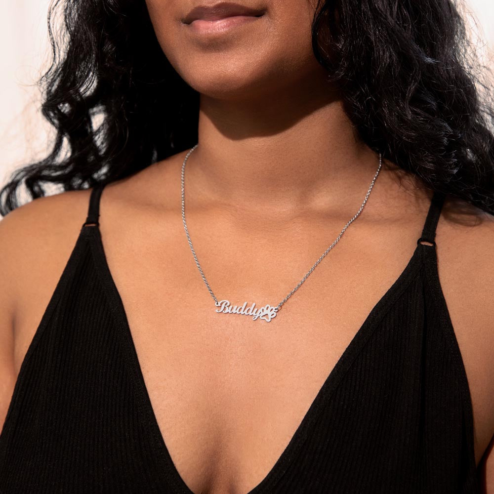 Collar con Nombre de Mascotas Personalizado - Huella de Acero Inoxidable Pulido Quirúrgico.