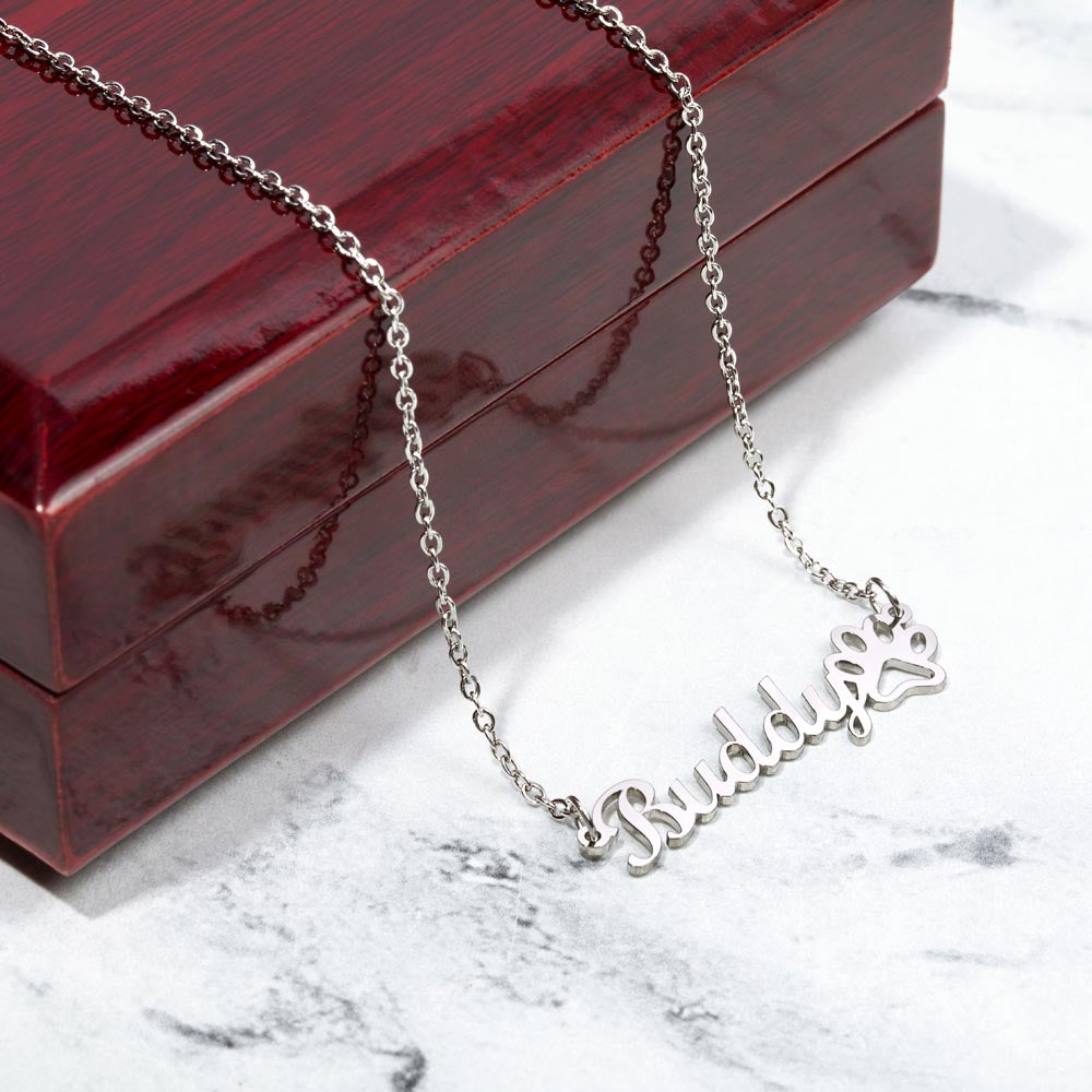 Collar con Nombre de Mascotas Personalizado - Huella de Acero Inoxidable Pulido Quirúrgico.