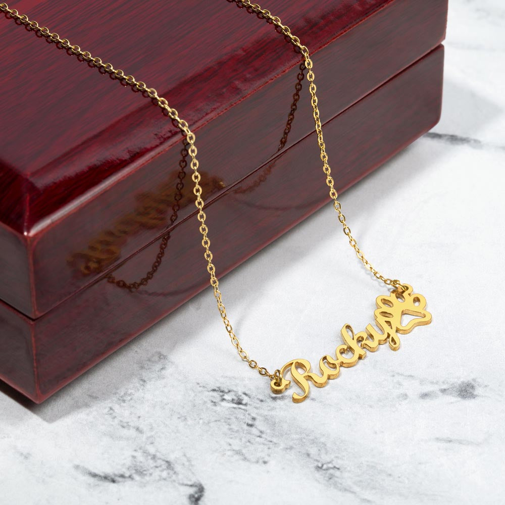 Collar con Nombre de Mascotas Personalizado - Huella de Acero Inoxidable Pulido Quirúrgico.